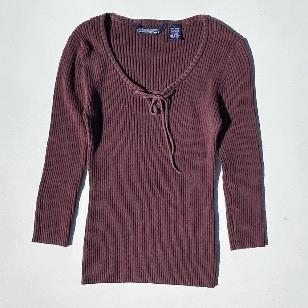 Vintage Y2K JouJou Ribbed Brown Long Sleeve Top Size Women’s Medium 90’s 2000’s